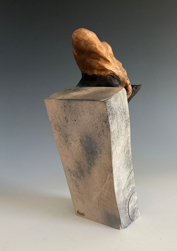 "LOVE ENDURES XII" HAND CARVED BLACK CHERRY SCULPTURE
