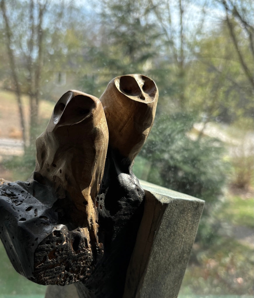 "LOVE ENDURES XII" HAND CARVED BLACK CHERRY SCULPTURE