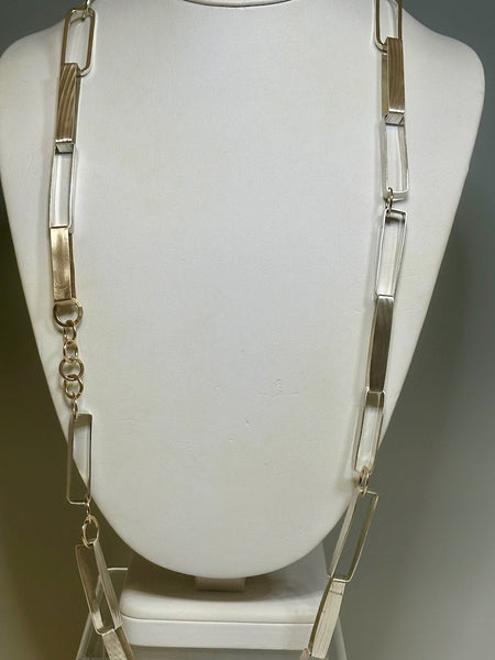 LONG STERLING SILVER AND 14K GOLD RECTANGLE NECKLACE MB160N