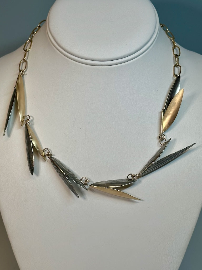 STERLING SILVER AND 14K GOLD WING NECKLACE CHOKER WITH HANDMADE CHAIN MB187