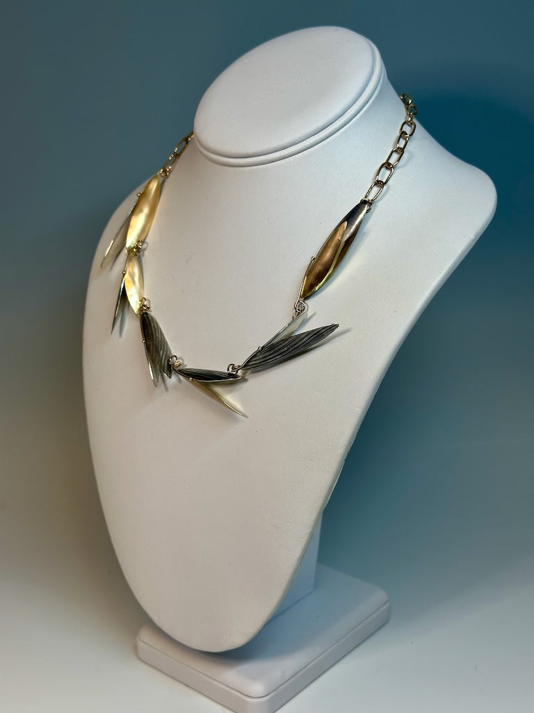 STERLING SILVER AND 14K GOLD WING NECKLACE CHOKER WITH HANDMADE CHAIN MB187