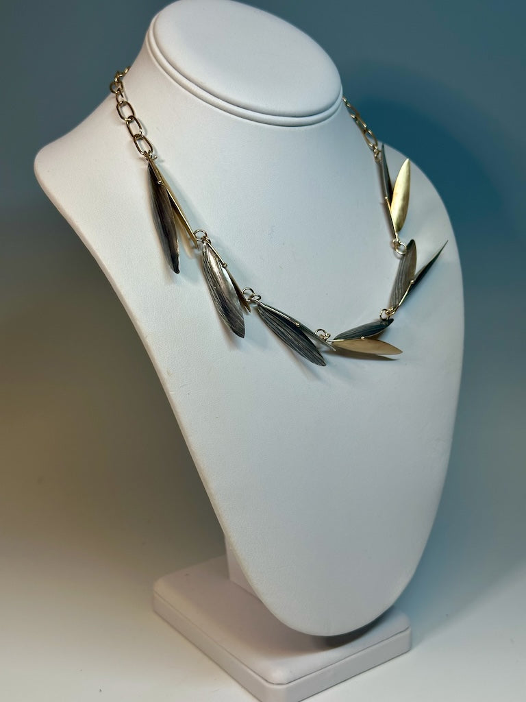 STERLING SILVER AND 14K GOLD WING NECKLACE CHOKER WITH HANDMADE CHAIN MB187