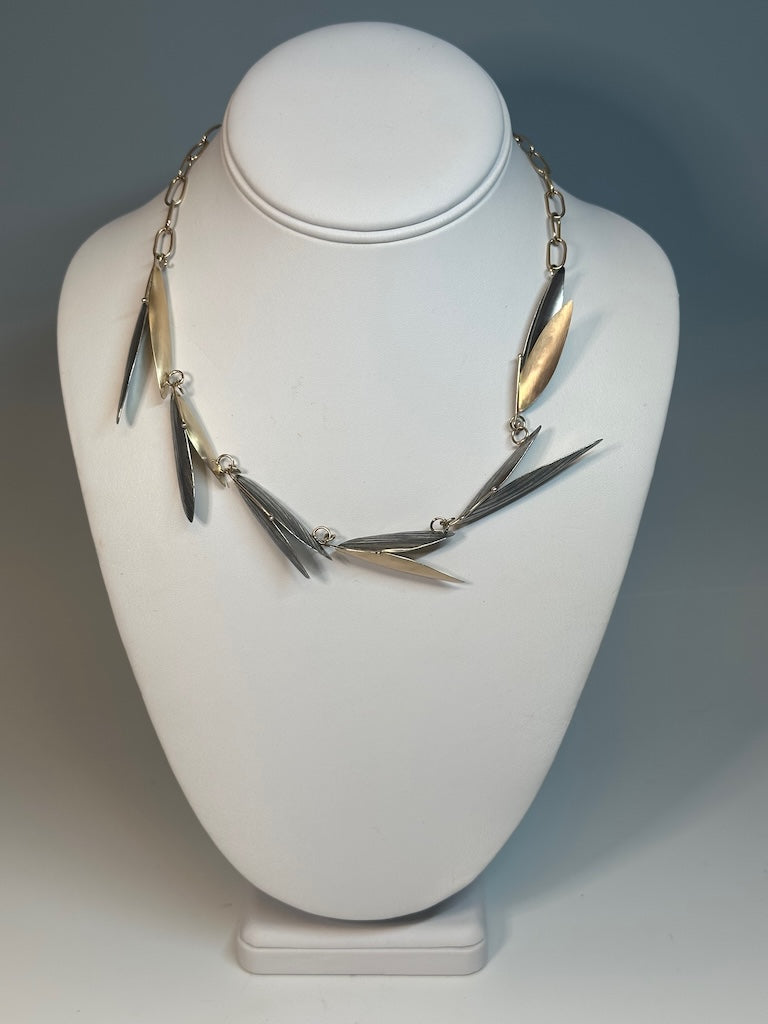 STERLING SILVER AND 14K GOLD WING NECKLACE CHOKER WITH HANDMADE CHAIN MB187