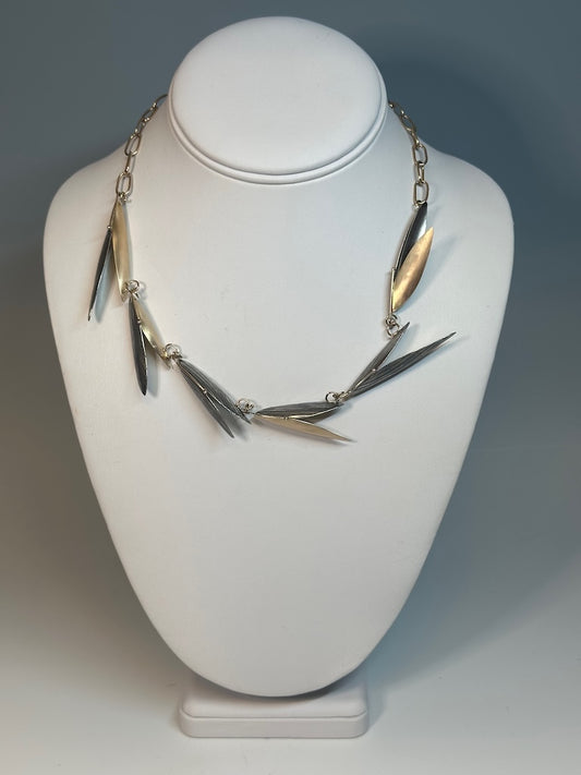 STERLING SILVER AND 14K GOLD WING NECKLACE CHOKER WITH HANDMADE CHAIN MB187