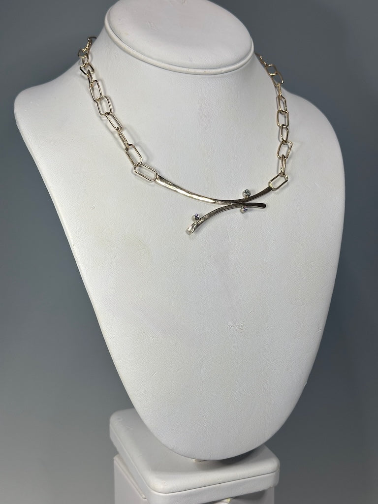 14K GOLD HANDMADE NECKLACE WITH 3 DIAMONDS MB205N