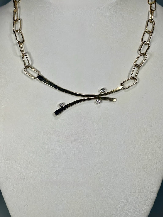 14K GOLD HANDMADE NECKLACE WITH 3 DIAMONDS MB205N