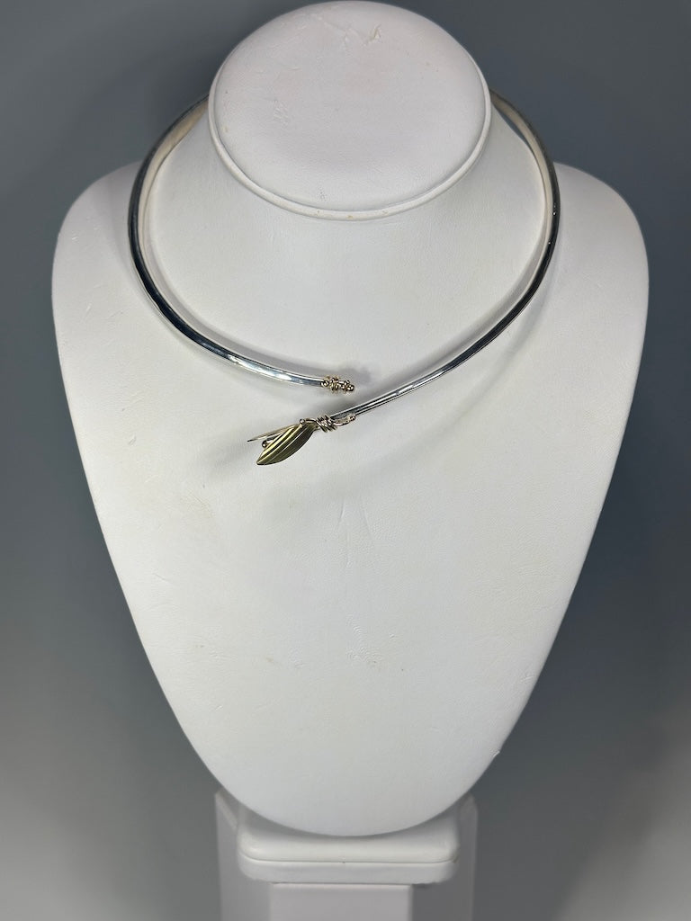 STERLING SILVER FLEXIBLE CHOKER NECKLACE WITH 14K GOLD ACCENTS MB206N