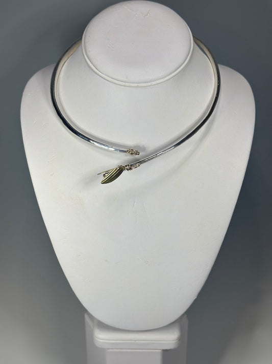 STERLING SILVER FLEXIBLE CHOKER NECKLACE WITH 14K GOLD ACCENTS MB206N