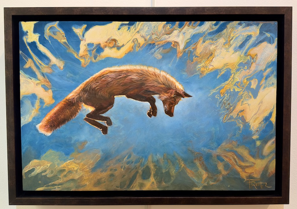 "FOX FLYER" MIXED MEDIA ON CANVAS/FRAMED