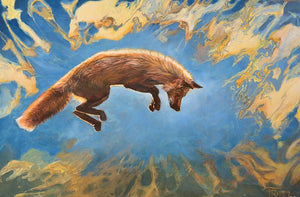 "FOX FLYER" MIXED MEDIA ON CANVAS/FRAMED