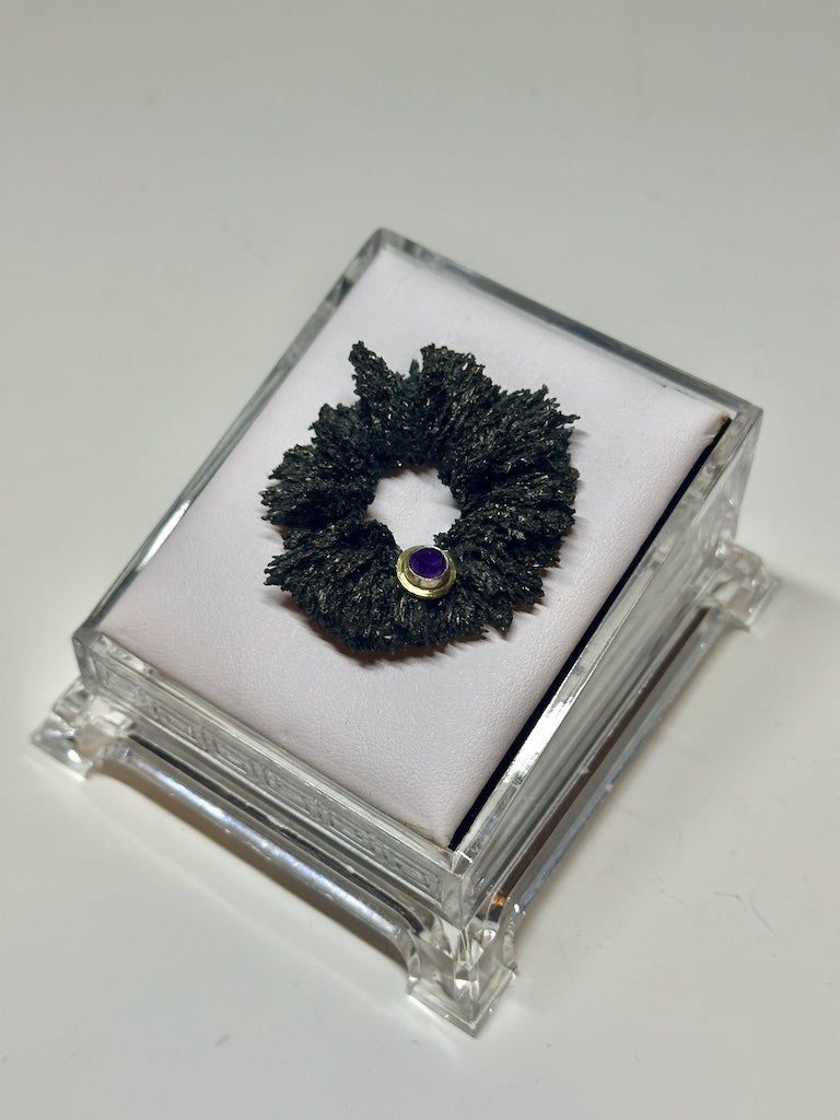 IRON MAGNETIC BROOCH WITH STERLING SILVER, 18K FAIR TRADE GOLD AND SCOTTISH AMETHYST MC8