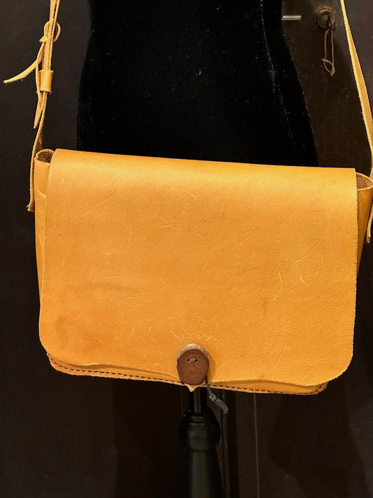 Medium Handmade Yellow Tan Crossbody Leather Satchel with Adjustable Strap PB108