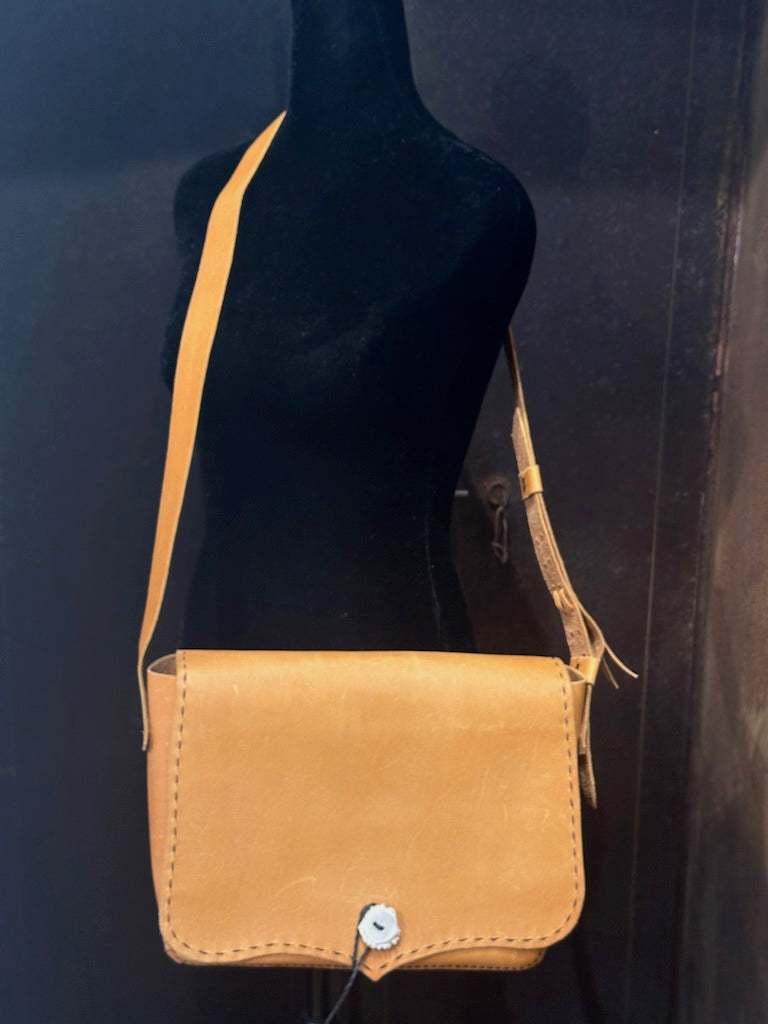 Medium Handmade Yellow Tan Crossbody Leather Satchel with Adjustable Strap PB107