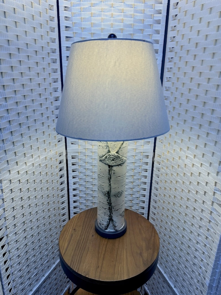 BIRCH STONEWARE LAMP WITH SQUARE SHADE MF105