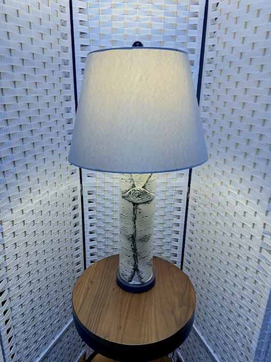 BIRCH STONEWARE LAMP WITH SQUARE SHADE MF105
