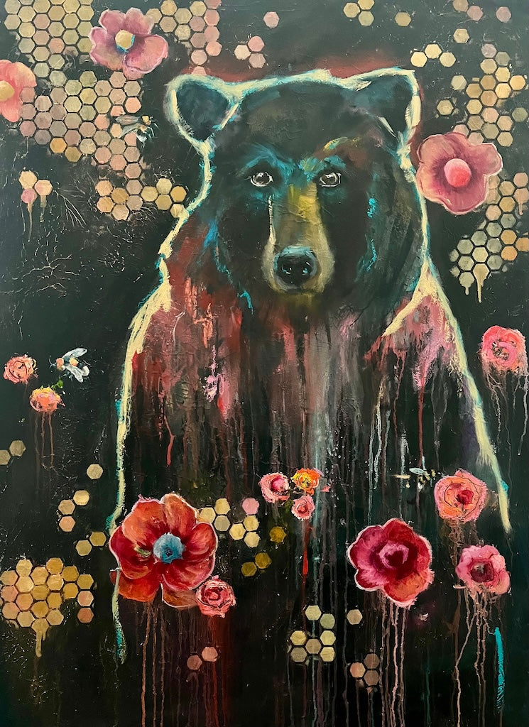 "A BEAR'S DREAM" ORIGINAL OIL AND MIXED MEDIA ON CANVAS