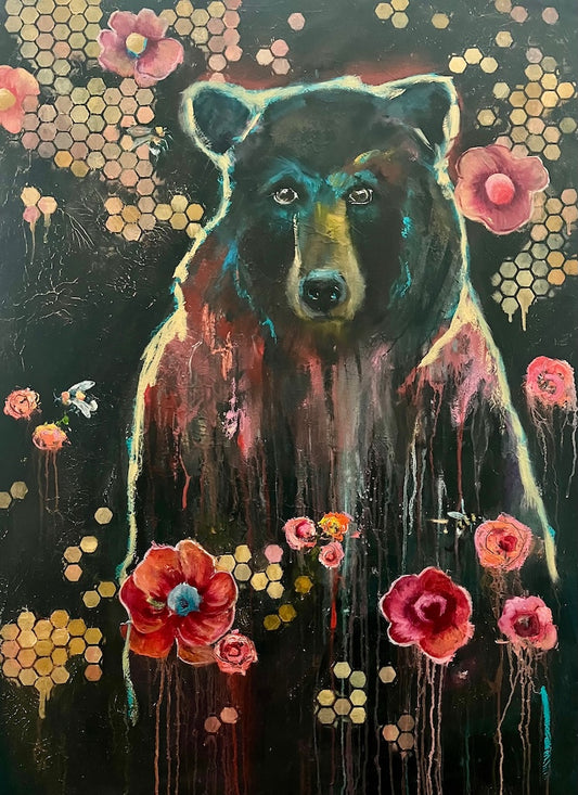 "A BEAR'S DREAM" ORIGINAL OIL AND MIXED MEDIA ON CANVAS