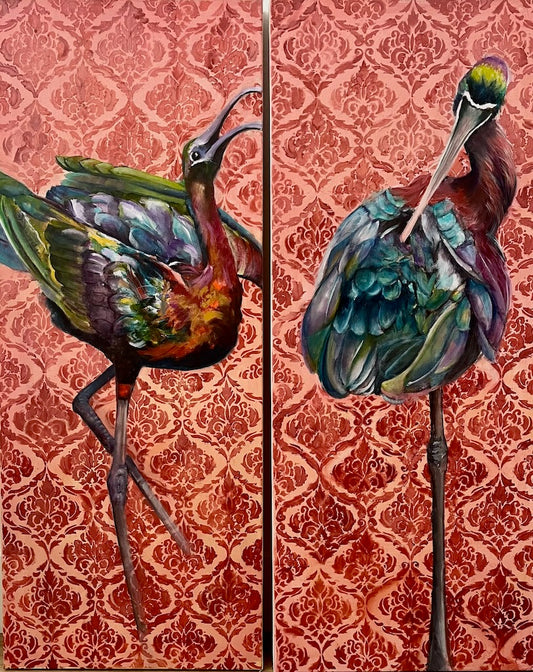 "IBIS I & II" ORIGINAL OIL AND MIXED MEDIA ON CANVAS