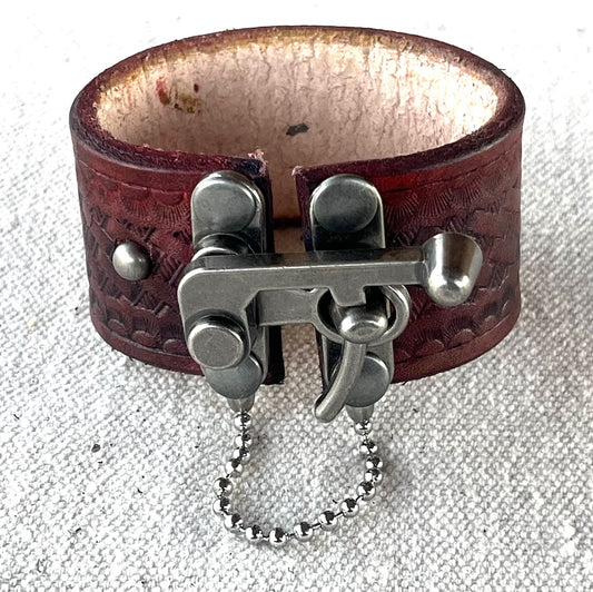 RED LEATHER BADASS CUFF WITH ANTIQUE NICKEL SWING CLASP MMBC3