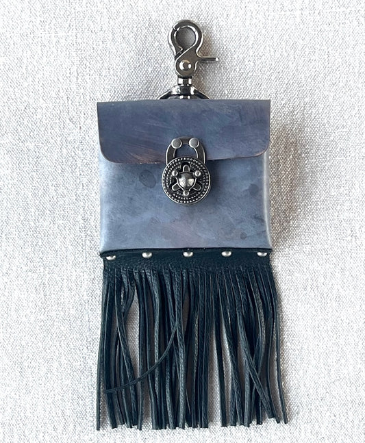 GREY LEATHER MINI FRINGE CASE MMMF1