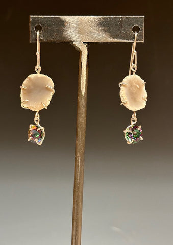 ENGLISH FLINT STONE WITH MYSTIC TOPAZ STERLING SILVER Earrings MS187