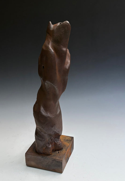 "MIDNIGHT ROMEO" HAND CARVED BLACK CHERRY SCULPTURE WITH OXIDIZED IRON COATING
