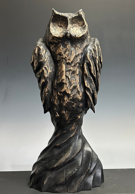 "MIDNIGHT SENTINEL" WHITE PINE WOOD SCULPTURE