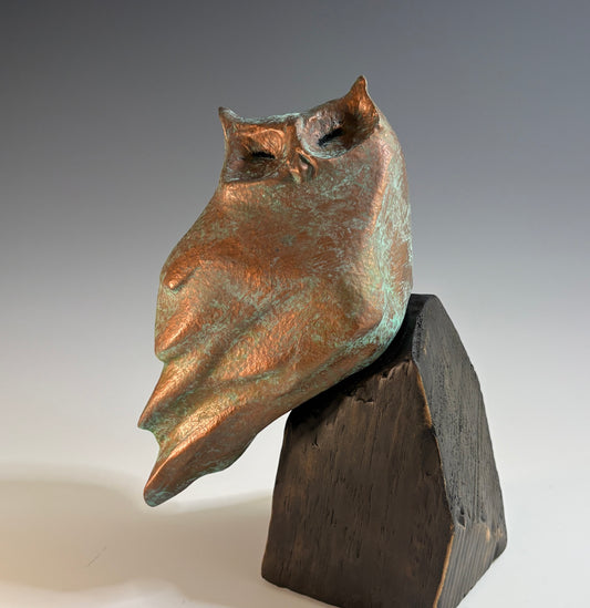 "MORNING DELIGHT III" HAND CARVED WHITE PINE, COPPER SCULPTURE