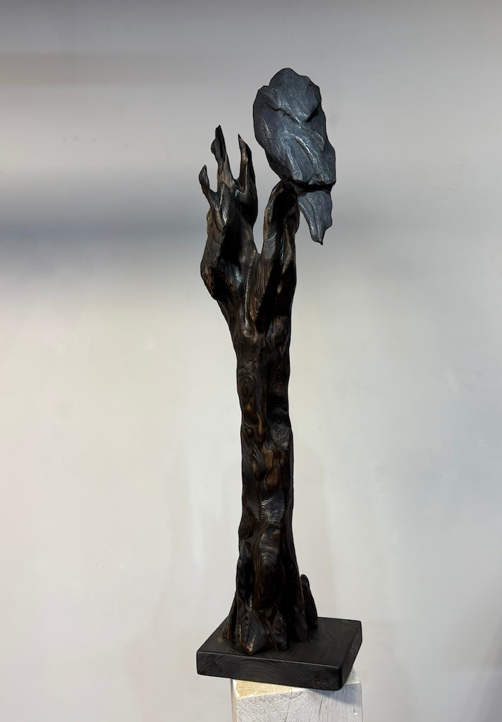 "MYSTIC DAWN" HAND CARVED WHITE PINE & CYPRESS SCULPTURE