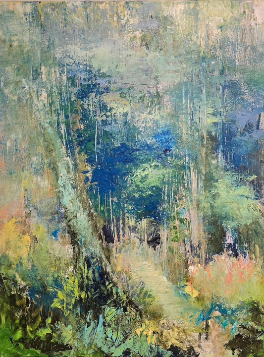 "BLUE TREES AND A PATH" ORIGINAL OIL PAINTING ON CANVAS