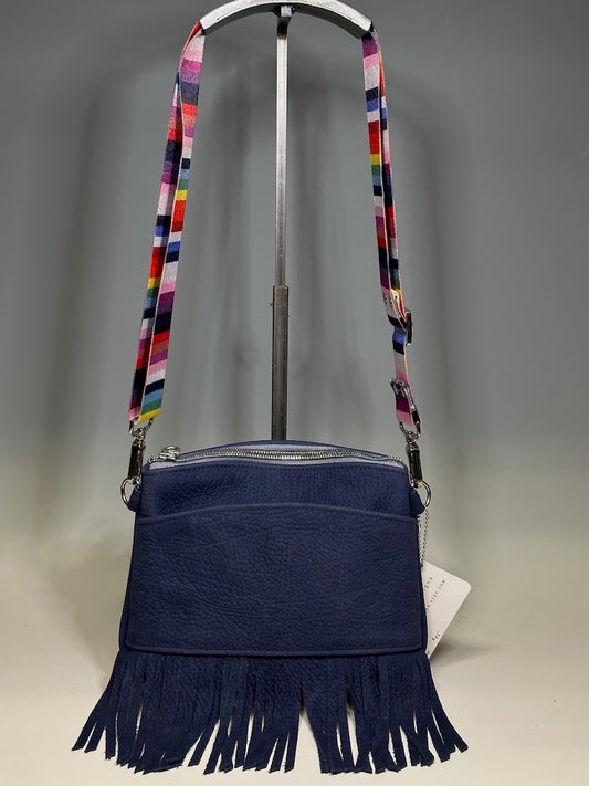 BOHO FRINGE CROSSBODY, BLUE PEBBLED LEATHER NH104