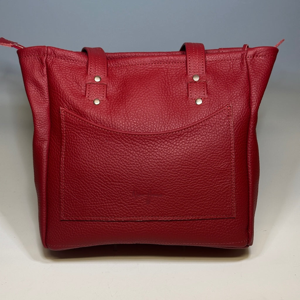 LEATHER TOTE WITH TASSEL AND CHARM, RED NH113