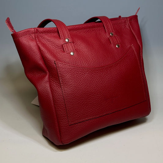 LEATHER TOTE WITH TASSEL AND CHARM, RED NH113