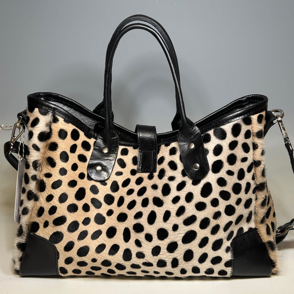 TODAY TOTE WITH LEATHER HIDE AND TRIM, BLACK SPOT NH125