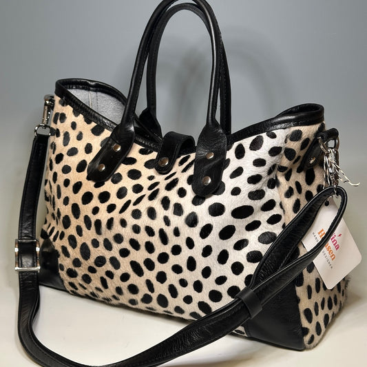 TODAY TOTE WITH LEATHER HIDE AND LEATHER TRIM, BLACK SPOT NH121