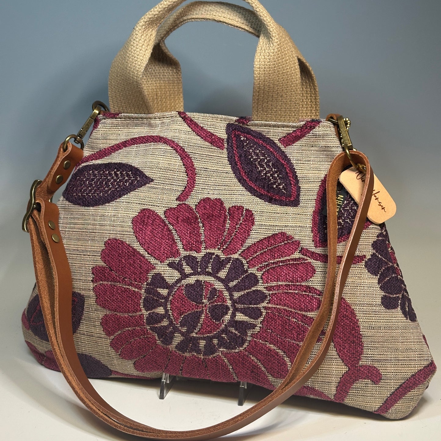 TAPESTRY HANDBAG/CROSSBODY WITH LEATHER STRAP NH129
