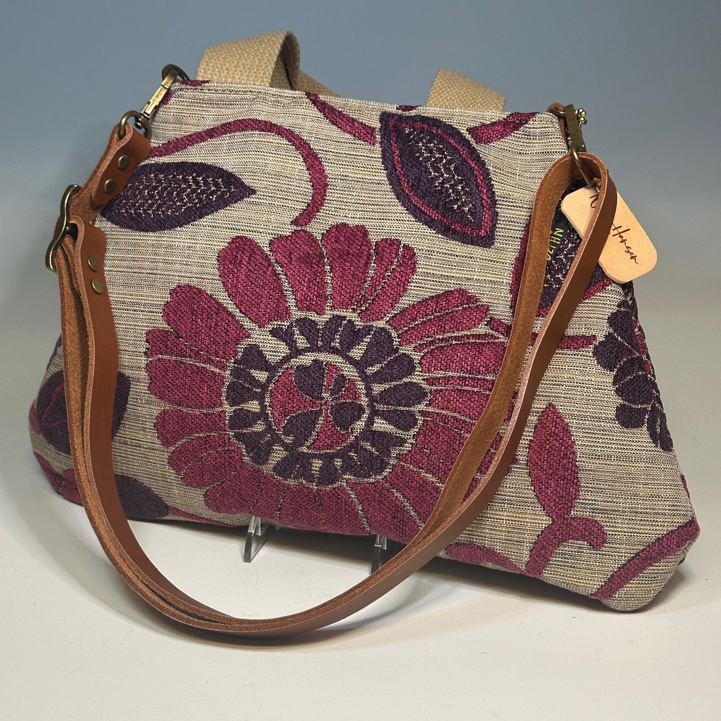 TAPESTRY HANDBAG/CROSSBODY WITH LEATHER STRAP NH129