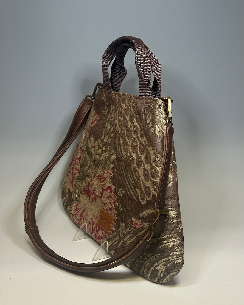 TAPESTRY HANDBAG/CROSSBAG, BROWN AND PINK FLORAL NH134