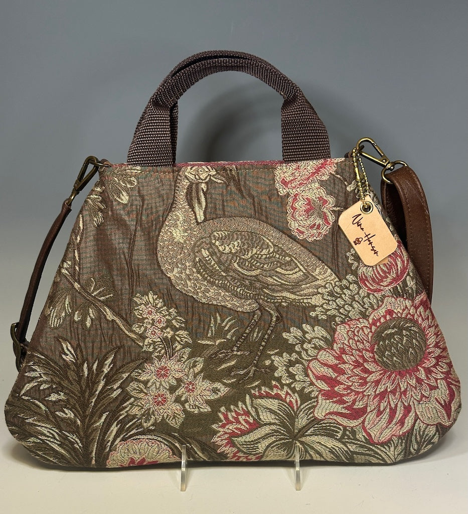 TAPESTRY HANDBAG/CROSSBAG, BROWN AND PINK FLORAL NH134