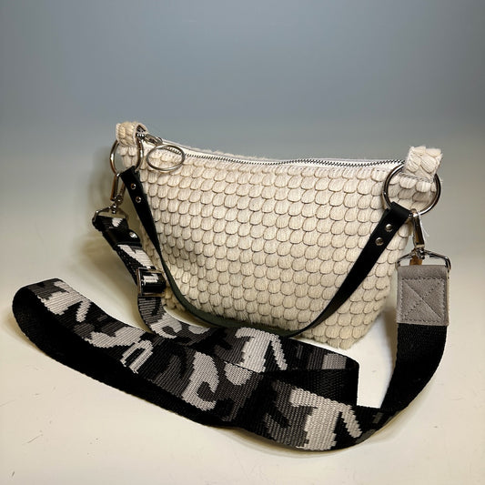 ZIP TOP LEATHER HIDE SHOULDER BAG, WHITE NH142