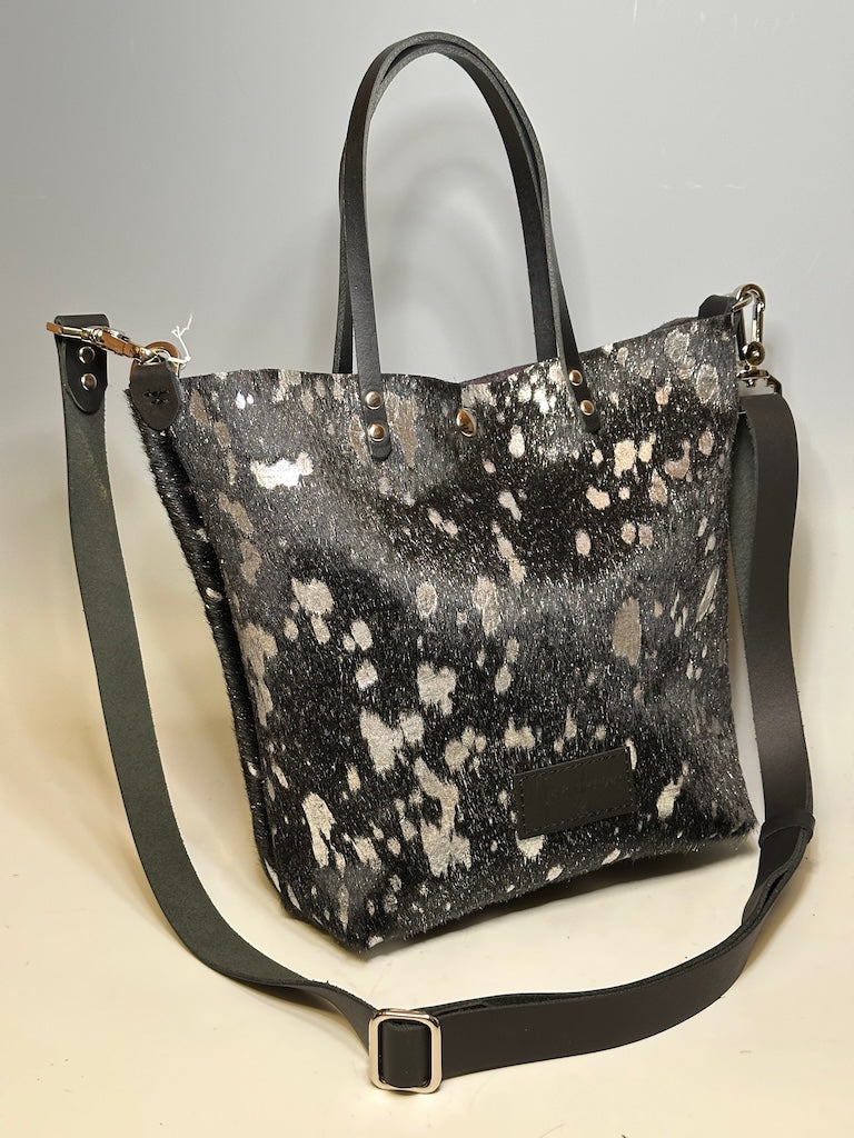 PLAY DATE CROSSBODY/HAND HELD METALLIC SILVER ACID WASHED LEATHER HANDBAG NH143