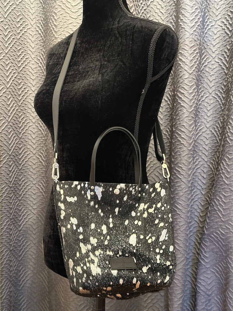 PLAY DATE CROSSBODY/HAND HELD METALLIC SILVER ACID WASHED LEATHER HANDBAG NH143