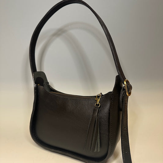 LEATHER BAGUETTE BAG, BLACK NH152