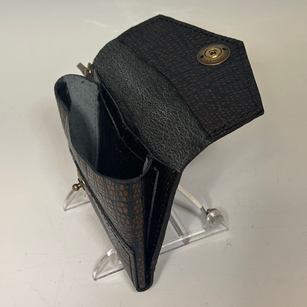 EMBOSSED LEATHER MINI WALLET BLACK & GOLD NH155