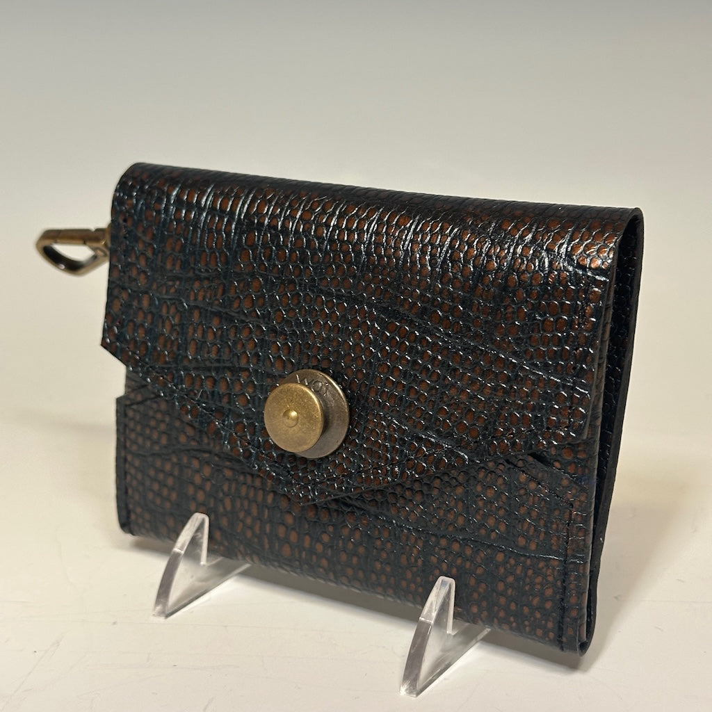 EMBOSSED LEATHER MINI WALLET BLACK & GOLD NH155
