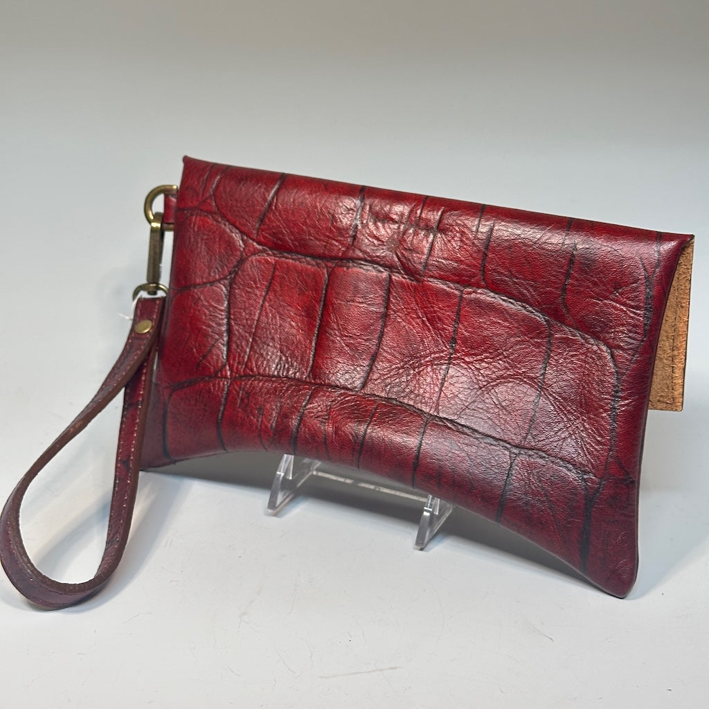 Curva Clutch -  Red Embossed Leather Clutch NH159