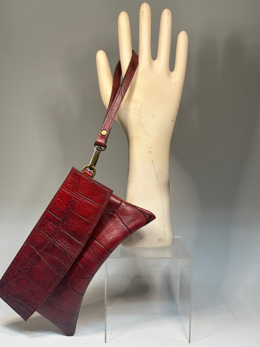Curva Clutch -  Red Embossed Leather Clutch NH159