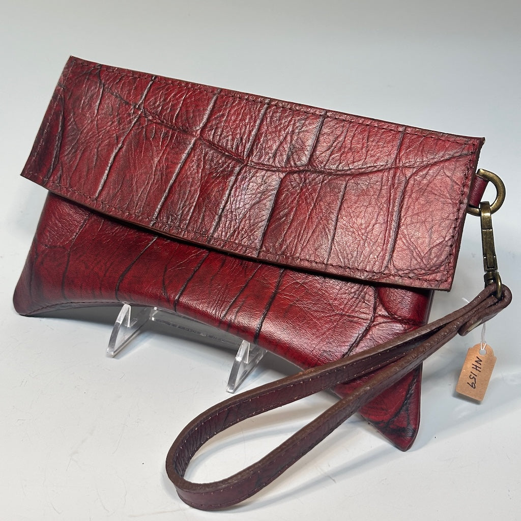 Curva Clutch -  Red Embossed Leather Clutch NH159