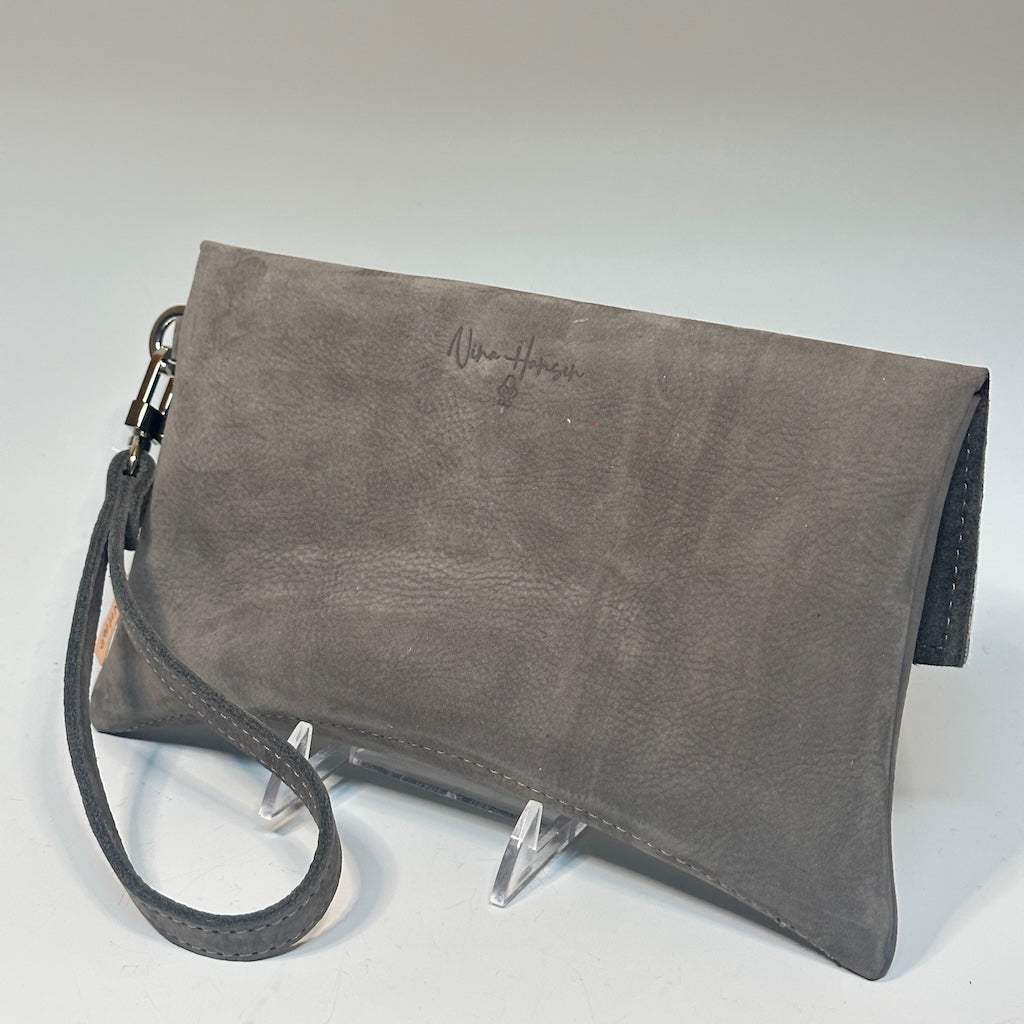 Curva Clutch -  Grey Nubuck with Hair on Flap  NH160