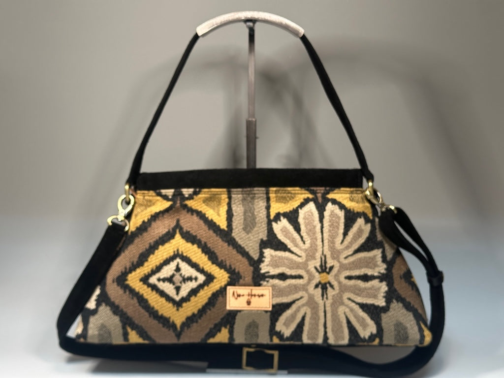 Trapezio Handbag - Mod Tapestry with Black Sued Accents NH161